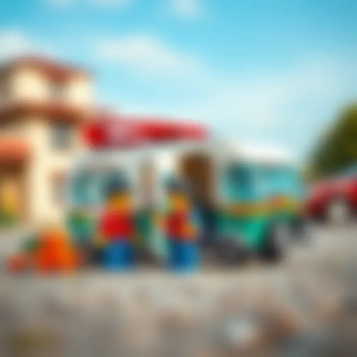 Children engaging in play with LEGO City caravan