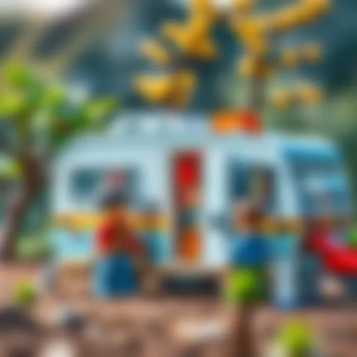 Family exploring nature with LEGO City caravan