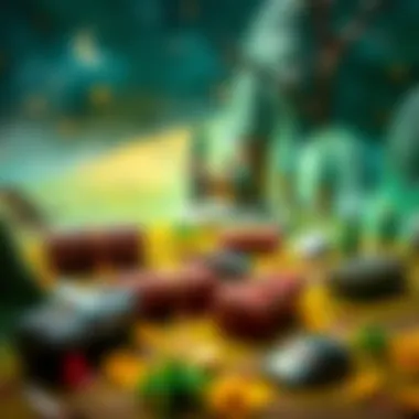 A whimsical depiction of a magical landscape with Harry Potter pencil cases scattered throughout