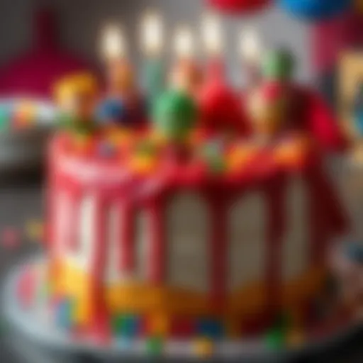 Colorful Marvel-themed birthday cake with superhero decorations