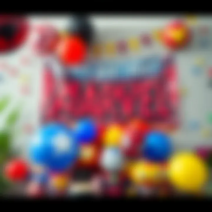 Vibrant Marvel decorations including balloons and banners