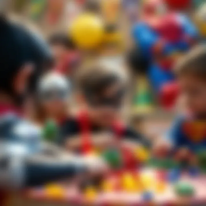 Children playing superhero-themed games at a birthday party