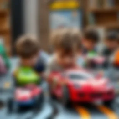 Children playing with master track cars, enhancing motor skills