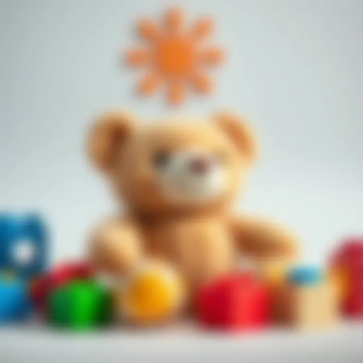 A plush toy bear surrounded by colorful building blocks
