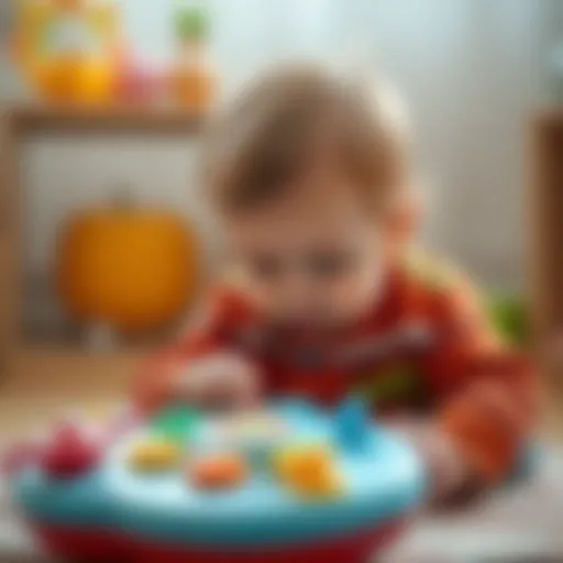 Infant exploring a colorful musical toy