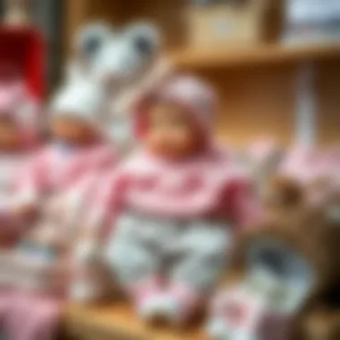 A variety of newborn girl outfits on display