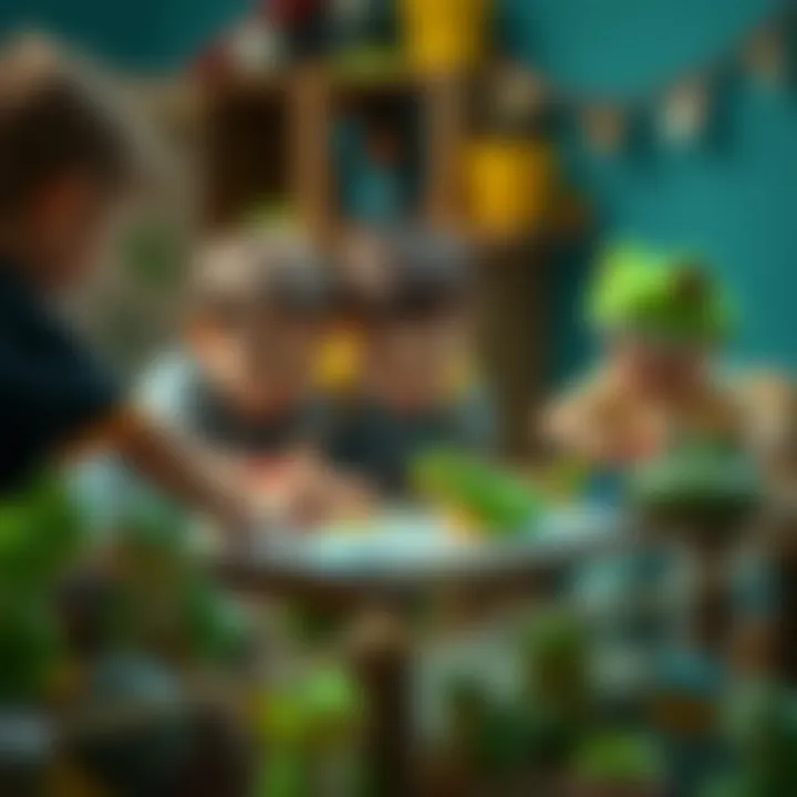 Children engaging in creative activities with frog toys