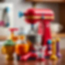 Colorful toy mixer set with various attachments