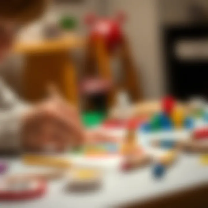 Artistic Expression in Action A close-up of hands creating art at a play table, showcasing creativity