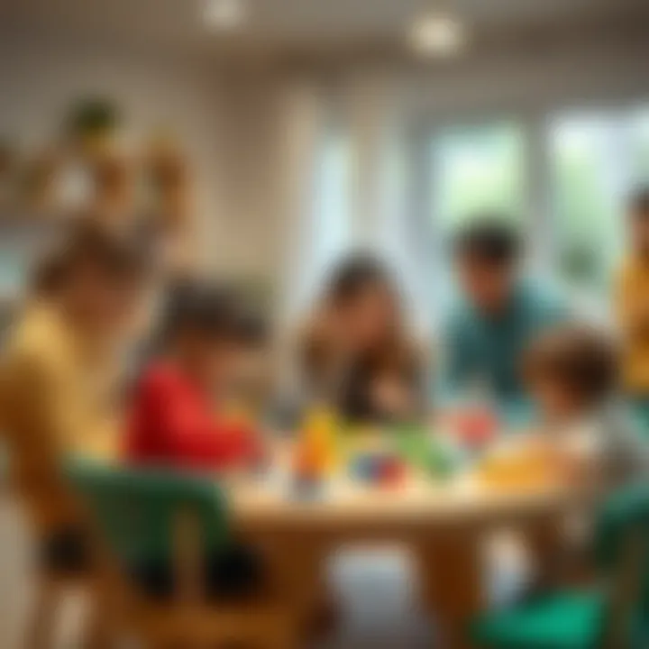 Parental Involvement in Creative Development Parents observing and participating in their children's playtime at a play table
