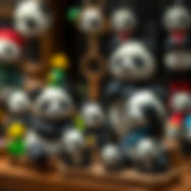 A collection of panda-themed accessories displayed creatively