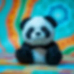 Charming panda plush toy on a colorful background