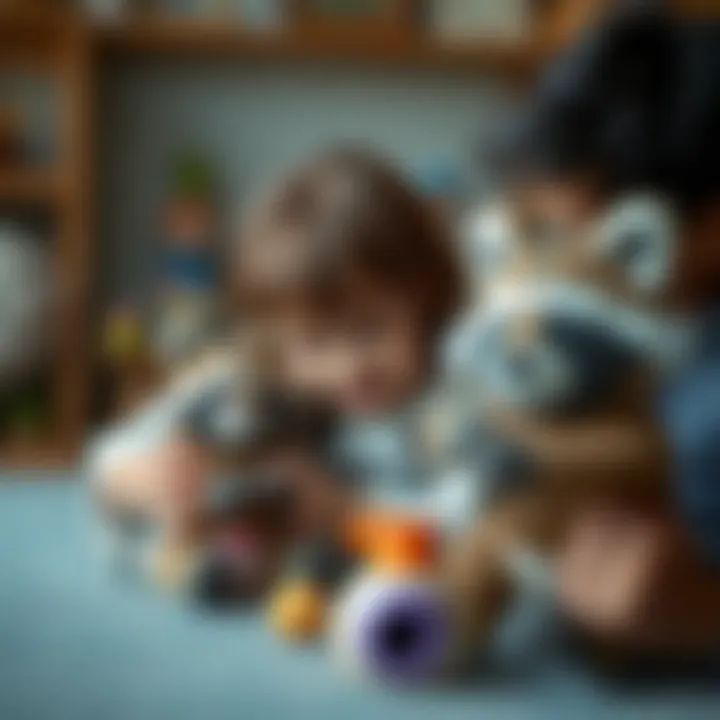 Parent and child enjoying time with raccoon toys