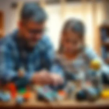 A parent supervising their child while they play with Star Wars Lego