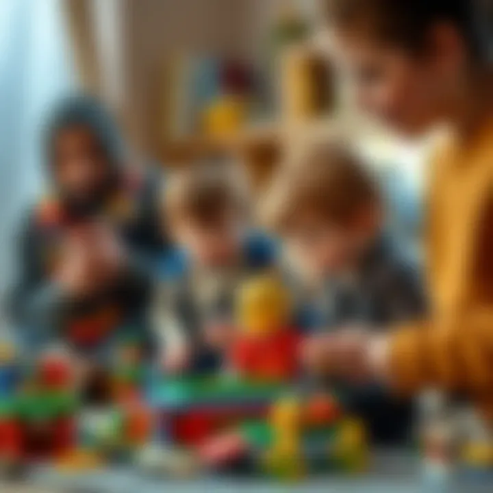 Parents observing children while playing with Lego 11023