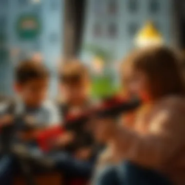 Parental Guidance in Playtime Activities Parents observing children play with toy guns