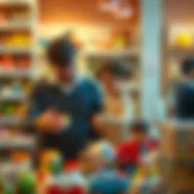 Parents selecting Koca Kafalı Bebek toys, demonstrating thoughtful decision-making for child development