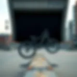 A sleek parkour bicycle on an urban obstacle course