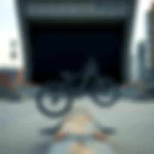 A sleek parkour bicycle on an urban obstacle course