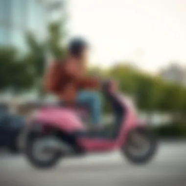 User enjoying a ride on a pink electric scooter