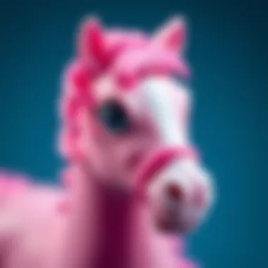 Close-up of the design features of a pink pony