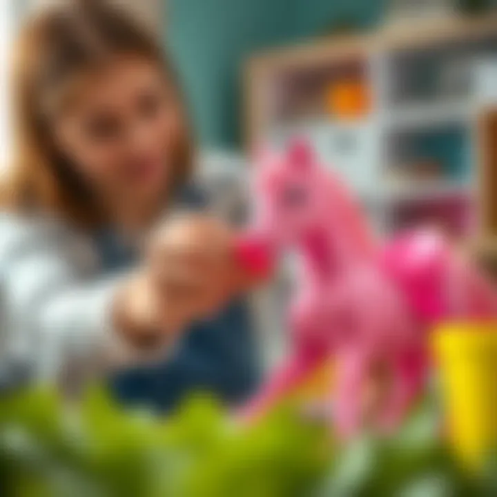 A parent checking safety standards for a pink pony toy