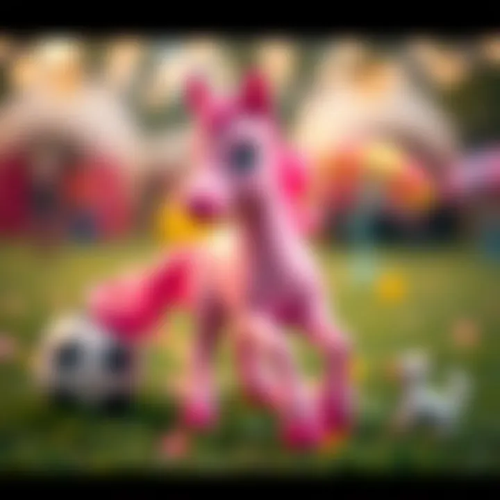 A vibrant pink pony toy in a playful setting