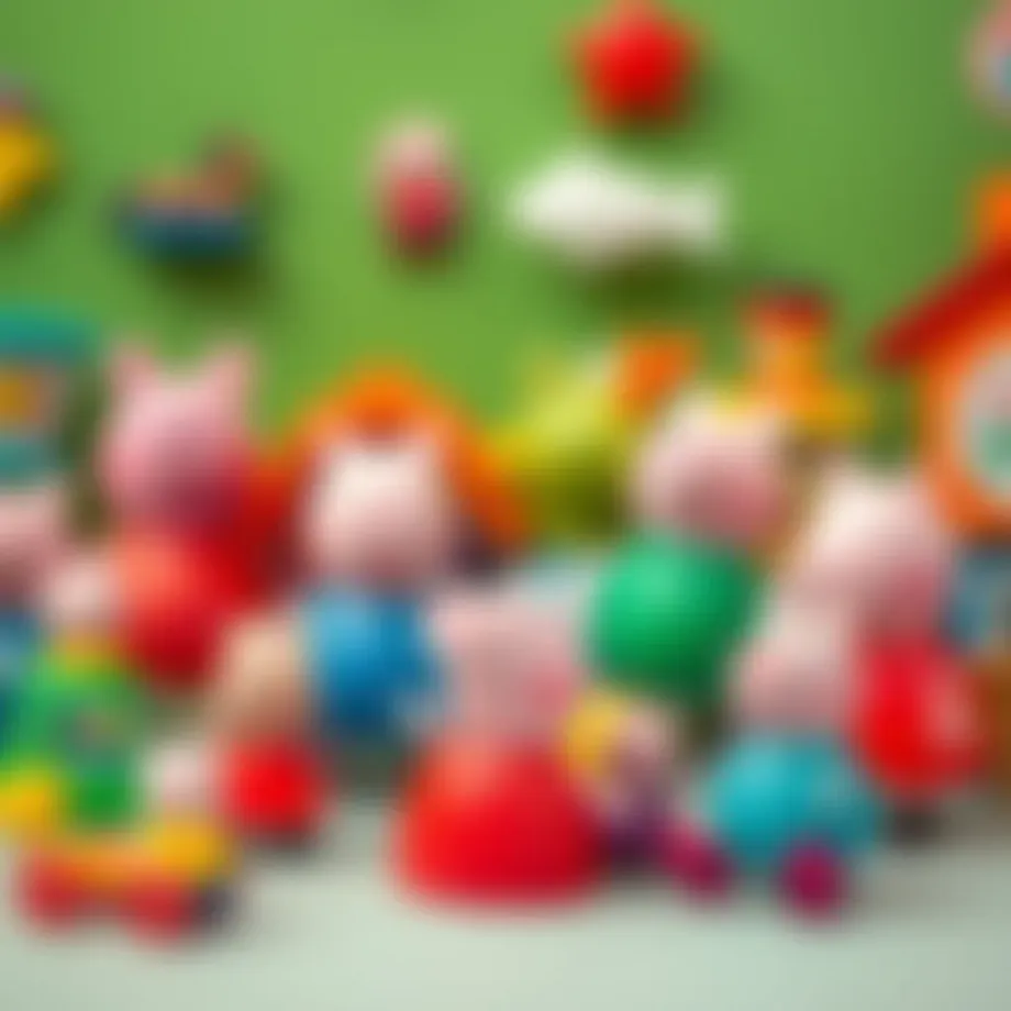 A colorful display of various Peppa Pig toys showcasing their educational benefits