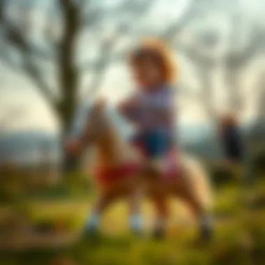 Outdoor Adventures with Pilsan Toy Horse Child joyfully riding a Pilsan toy horse outdoors