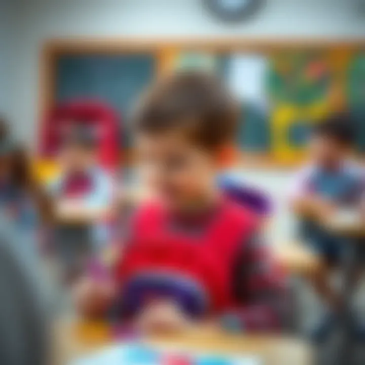 A child enjoying the functionality of a popit school bag in a classroom setting.