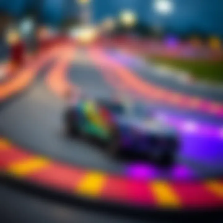 The Thrill of the Race A colorful remote-controlled car racing over a track