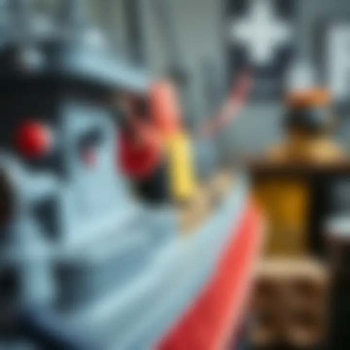 A close-up view of the painting process on a Revell ship model