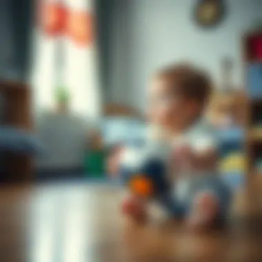 A child playing with a silent ball indoors, focused and engaged.