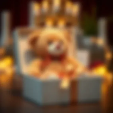 An elegant gift box with a large teddy bear inside, perfect for special occasions.