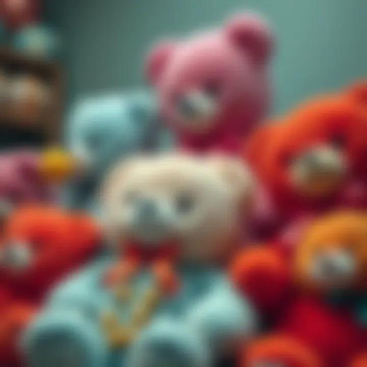 A collection of large teddy bears in various colors and sizes, showcasing their charm as a gift.