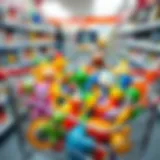 An array of colorful toys displayed in a shopping cart