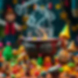 A colorful magical cauldron surrounded by toys sparking creativity