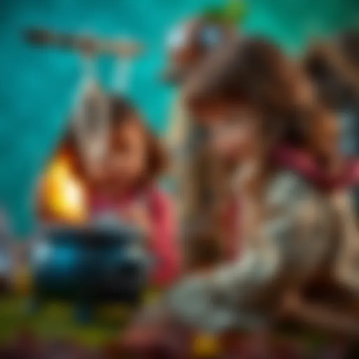 Engaging Imagination through Play Children engaging with imaginative play using a magical cauldron