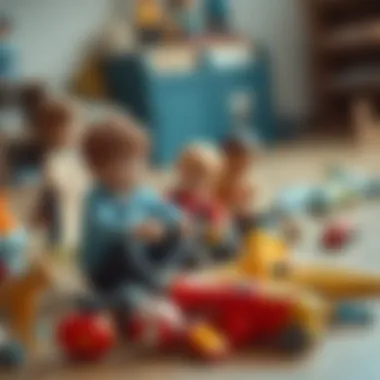 Group of children interacting and playing with dropped toys