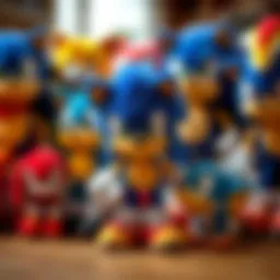 A vibrant collection of Sonic plush toys showcasing different characters