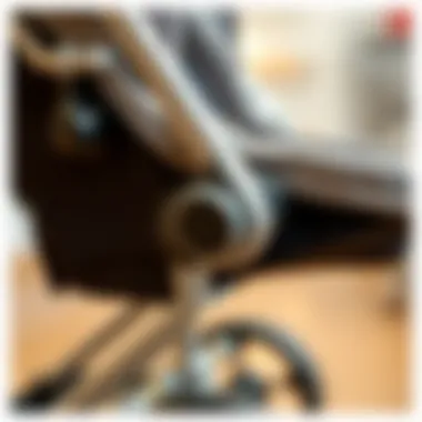 Close-up of safety features on a modern stroller