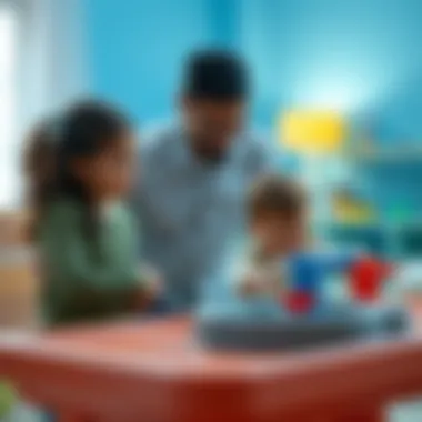 A parent observing a child playing with a water activity table
