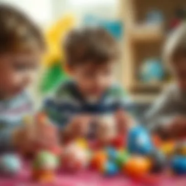 Imaginative Play with Surprise Egg Toys Children engaged in imaginative play with toys from surprise eggs