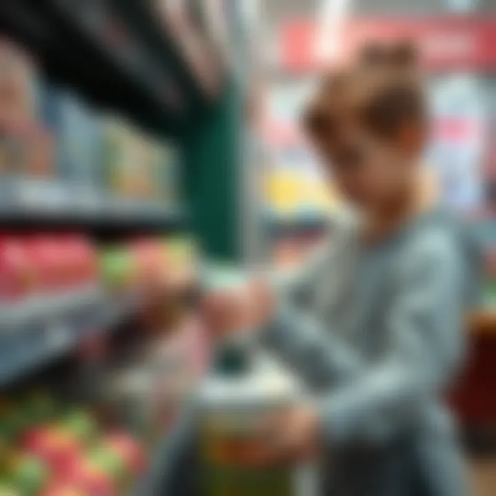 Selecting Surprise Eggs Together Parent and child selecting surprise eggs in a store