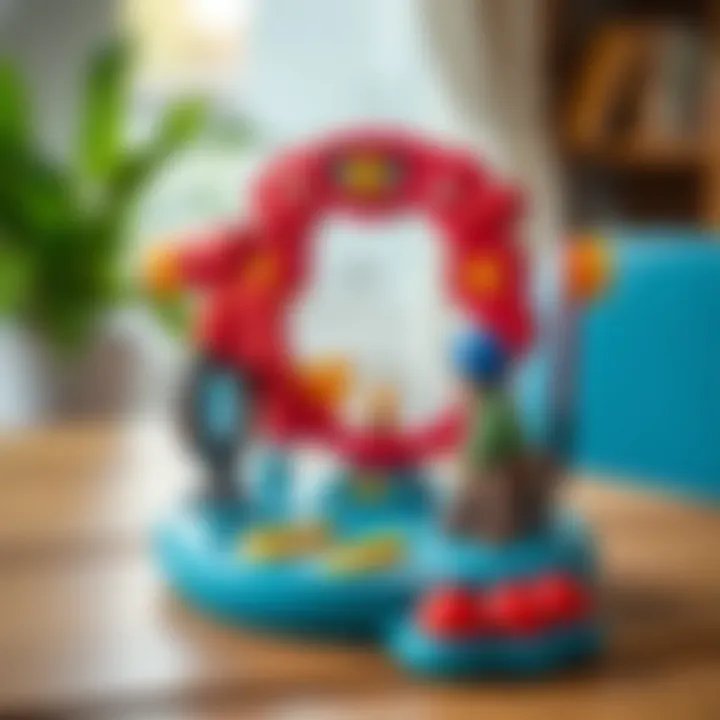 A vibrant tamir set toy displayed on a wooden table