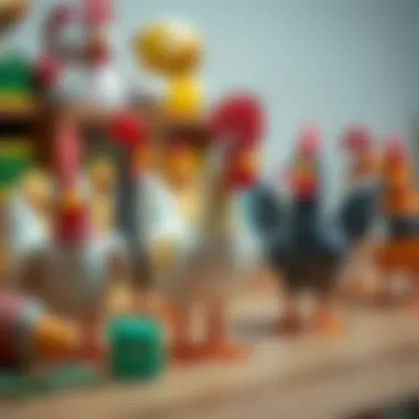 Variety of chicken toys showcasing different designs.