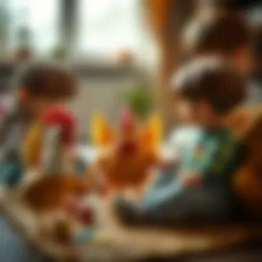 Engaging play therapy session with chicken toys.