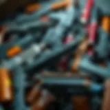 A variety of toy guns displayed together