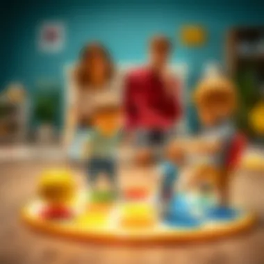 Parents observing children play Twister with concern