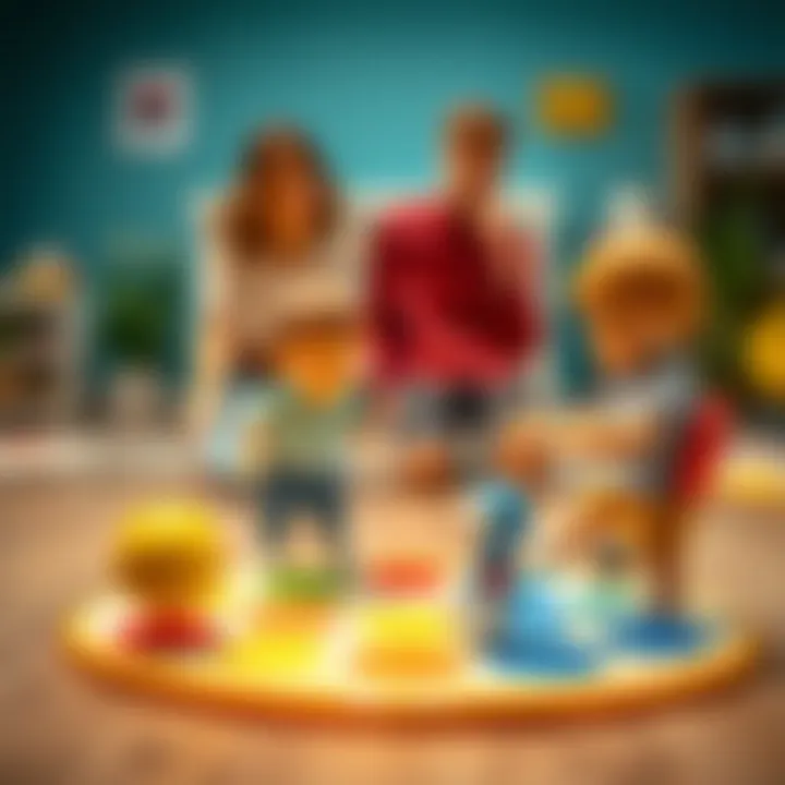 Parents observing children play Twister with concern